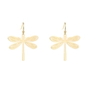 Elegant gold dragonfly hollow drop earrings with intricate mesh wings on white background - Real Gold Plated