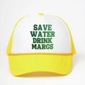 Cappellino trucker a rete giallo e bianco con scritta Save Water Drink Margs - Taglia unica / Patchwork Bianco e Giallo