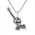 Silberne Punk Hip Hop Halskette mit einzigartigem Totenkopf E-Gitarren Anhänger - Silber (Mit Edelstahlkette)