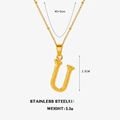 Golden stainless steel necklace featuring a letter U pendant on a twisted chain - Letter U