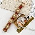 Handmade daisy flower keychain wristlet in brown and beige cotton with gold clasp - Brown + Milk Coffee