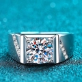 Men's silver-tone ring with a large round-cut moissanite stone in a square setting - Psychic Ring [platinum Gold] Ljz-117 / Adjustable Open