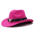 Detail of rose red felt cowboy hat featuring ethnic woven band and silver bull head - M (56-58cm) Adjustable / Rose Red