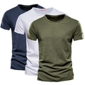 Set van 3 heren t-shirts van slub katoen in de kleuren marineblauw, wit en legergroen - S / Marineblauw + Wit + Legergroen