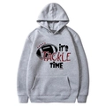 Gray unisex fleece hoodie featuring football print and front kangaroo pocket - Grey-It's Tackle Time(15)