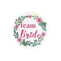 White floral team bride tinplate badge with pink lettering for bachelorette party - Green Floral Wreath Team Bride