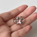 S925 sterling silver flower ring with pink core and adjustable silver open band - JZ0684-Pink Flower