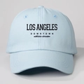 Détail du texte imprimé Los Angeles Downtown sur une casquette de baseball en coton bleu clair - Taille unique / Bleu Ciel