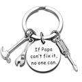 Detail of silver stainless steel keychain with hammer tools and engraved father's quote - Father / 30mm Tag / Silver