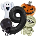 Detailed Halloween balloon set featuring ghosts, pumpkins, and a large black number nine - Halloween Number 9 Set