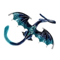 Blue enamel dragon brooch with green gemstone accents and silver-tone wing textures - Blue Series