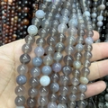 Graue Chalcedon-Natursteinperlen rund für DIY-Schmuck und Armbänder geeignet - 6mm (ca. 58 Perlen) / Gestreifter grauer Achat A274