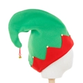 Green velvet Christmas elf hat with red jagged trim and small golden metal bells - Green Kids Style