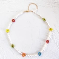 Baroque freshwater pearl necklace featuring vibrant multi-color bead flowers and gold clasp - Multicolor Flower Necklace