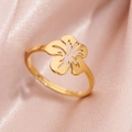Minimalist adjustable open ring with gold flower design on elegant pink silk fabric - Hollow Flower-Gold (279 Gold)