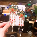 Traditional hanfu hair clips with phoenix enamel, floral motifs and long white tassels - 22# Cloisonne Phoenix Tassel Clip