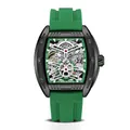 Orologio meccanico da uomo con cassa tonneau nera e cinturino in silicone verde - Cassa Nera Cinturino Verde
