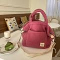 Rose pink plush lamb wool tote bag with detachable wide strap and brand label - Rose Red
