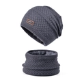 Conjunto de gorro y bufanda de punto gris oscuro con forro polar grueso para el invierno - Gris