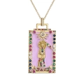 Gold plated tarot death pendant necklace with pink enamel and multicolored cubic zirconia - Pink