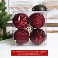 Set of 4 red 6cm Christmas ornaments with vintage relief and glitter swirl patterns - Set of 4 / Red