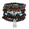 Detail of multi-layer beaded bracelet with dreamcatcher and butterfly charms - Dreamcatcher Butterfly Wood Layer (43)