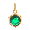 Macro detail of round green zircon inlaid in a gold-plated stainless steel pendant - May Gold/Green Zirconia