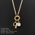 14K gold plated stainless steel initial q necklace with sparkling crystal pendant - Letter Q (XNL0103)