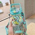 Cute green cartoon dinosaur plastic water bottle for kids with portable carry strap - 520ml / 2057 Light Blue Dinosaur