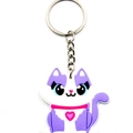 Süßer lila-weißer Cartoon-Katzen-Schlüsselanhänger aus PVC mit rosa Herz und Metallring - Fuchs