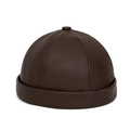 Dark brown PU leather docker cap for men with premium texture and six-panel stitch design - Docker Hat Style / Coffee
