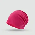 Slouchy knit beanie in vibrant hot pink color for women stylish spring autumn accessory - Solid Minimalist Style / Rose Red