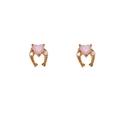 Pink heart opal stud earrings with gold beaded texture and sparkling cubic zirconia - Heart Horseshoe / Rose Gold