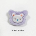 Macro shot of purple plush bear accessory with white embroidery, size 5cm by 6.5cm - Purple Bear