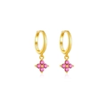 Elegant gold S925 silver hoop earrings with pink zirconia four-petal flower charms - 925 Silver / 18K Gold Rose Red