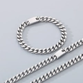 Set collana e bracciale in acciaio inossidabile argento con catena cubana e chiusura liscia - Bracciale 20CM / Color Acciaio