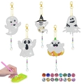 DIY Halloween diamond painting kit featuring five ghost charms with colorful crystal beads - Halloween Suncatchers Style