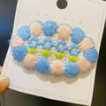 Handmade crochet floral hair clip with pink and blue knit embroidery dots - 15# Creamy Blue Small Flower
