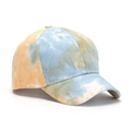 Baseball cap with vibrant blue and orange marbleized tie-dye pattern and curved brim - Blue Orange White Tie Dye (B)