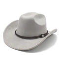Detail of light gray suede cowboy hat featuring dark brown braided band and silver buckle - M(56-58cm) / Light Grey (Suede)