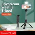 Foldable Bluetooth selfie stick with tripod stand and integrated LED fill light in black - Black 70cm Version With Fill Light (F210S)