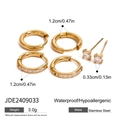 Three-pair gold stainless steel zircon earrings set with 1.2cm hoops and 0.33cm studs - Plain Hoop and Rhinestone Earrings Set (JDE2409033)