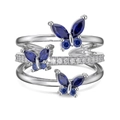 Elegant multi-layer S925 silver butterfly ring with sparkling blue zircon inlay - Adjustable Open / White Gold (Blue Zircon)