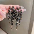 32# 925 Sterling Silver Earring Post - Black Sequin Tassel