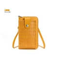 Versatile slim yellow crossbody phone bag with crocodile embossed texture finish - Yellow