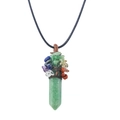 Detail of tree of life wire-wrapped green aventurine hexagonal crystal pendant necklace - Approx. 15*60mm / Aventurine [With Leather Rope]