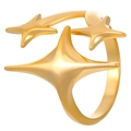 18K gold plated adjustable open ring featuring polished star pattern design for women - Three Stars Polished Style (S300)