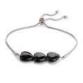 Bracciale regolabile in argento con tre perline di pietra naturale nera a forma di cuore - Agata nera