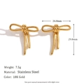 Bow-shaped 18K gold plated stainless steel stud earrings with size and weight details - Linear Bowknot (E7874) / Gold