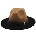 Detail of fedora hat with brown-black gradient wool felt and leather buckle band - M(56-58cm) / Brown Black Gradient Style (07)